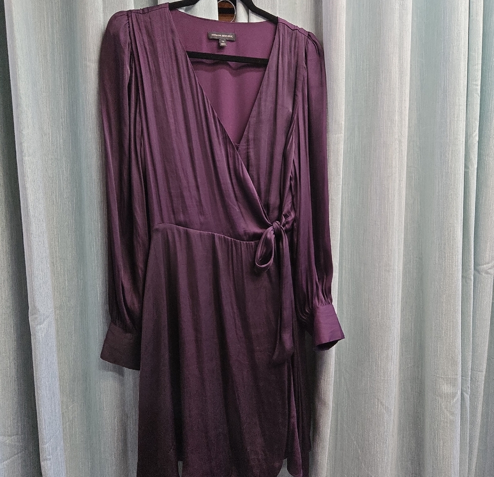 Banana Republic Plum Wrap Midi Dress with Long Sleeves